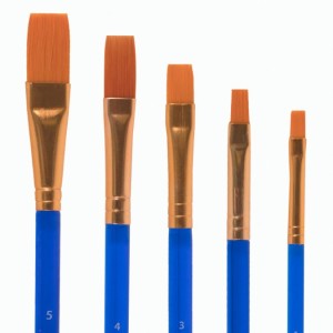 Кисти, набор 5 шт, плоские, синтетика, пластиковые синие ручки